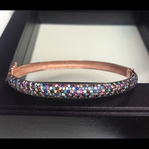 Slim Multi-colored Crystal Rose Gold Bangle,-Boutique